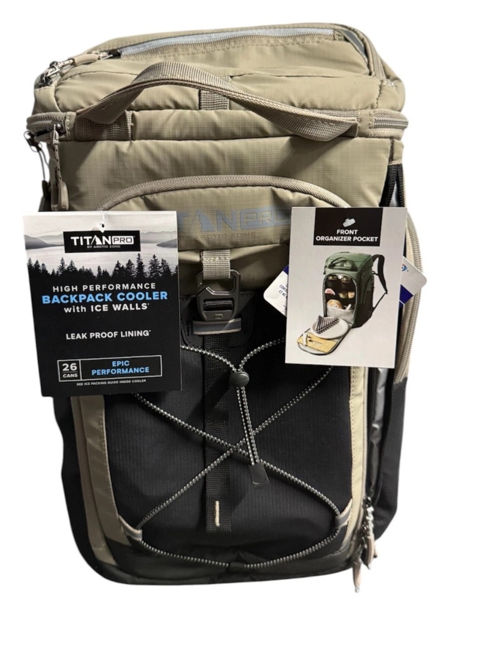 Titan PRO By ARCTIC ZONE Insulated Backpack Cooler w/o Ice Walls (Taupe-Beige)